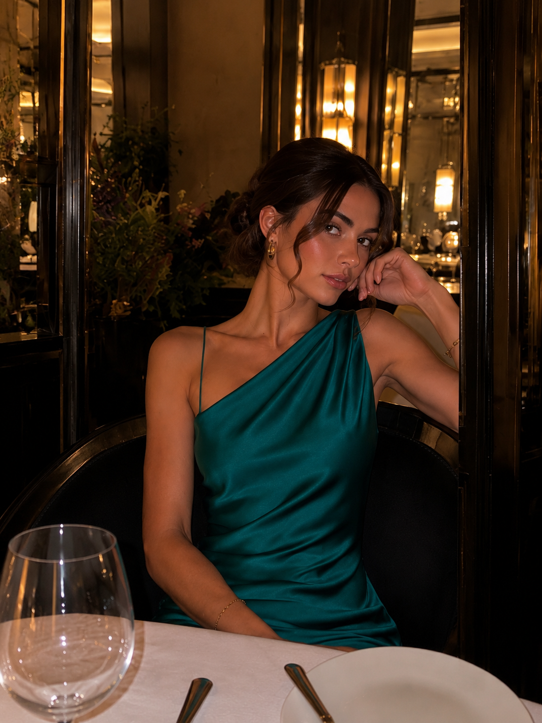 Green satin dress 🤍