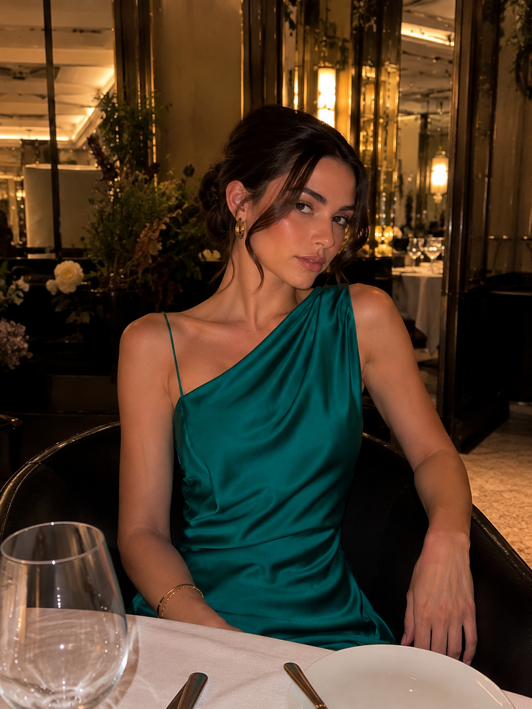Green satin dress 🤍