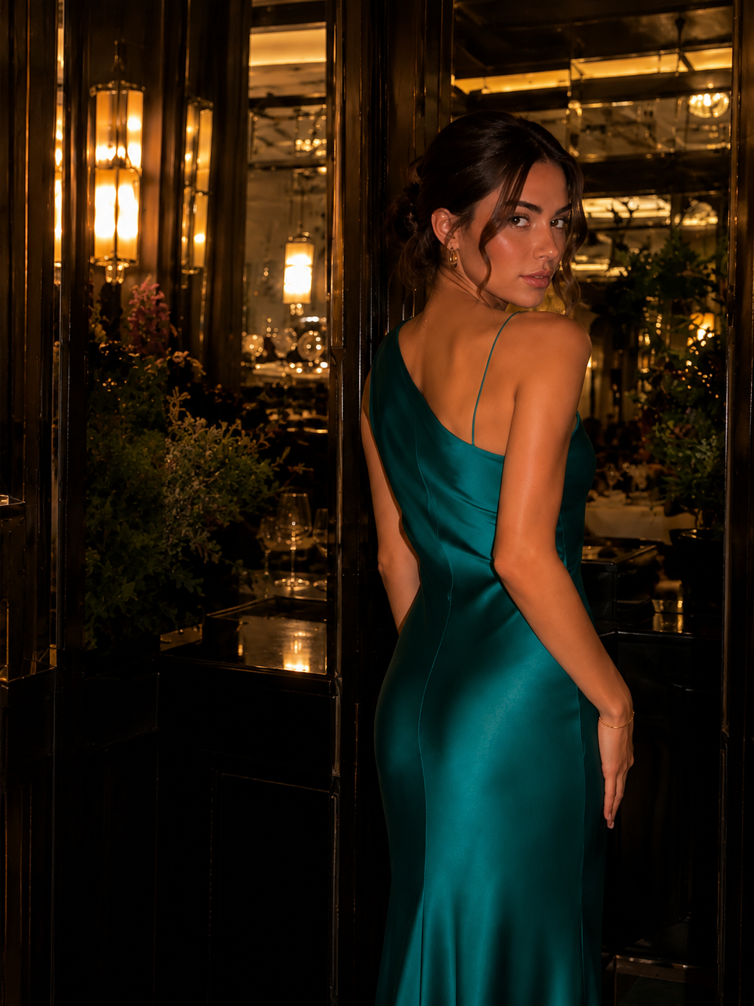 Green satin dress 🤍